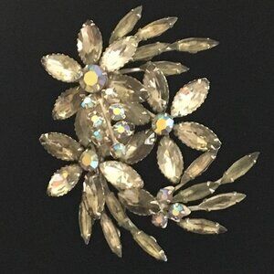 1950s Large Aurora Borealis, Smokey Gray and Clear Rhinestone Statement Brooch